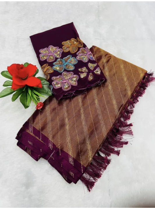 Floral Print Daily Wear Brasso Saree